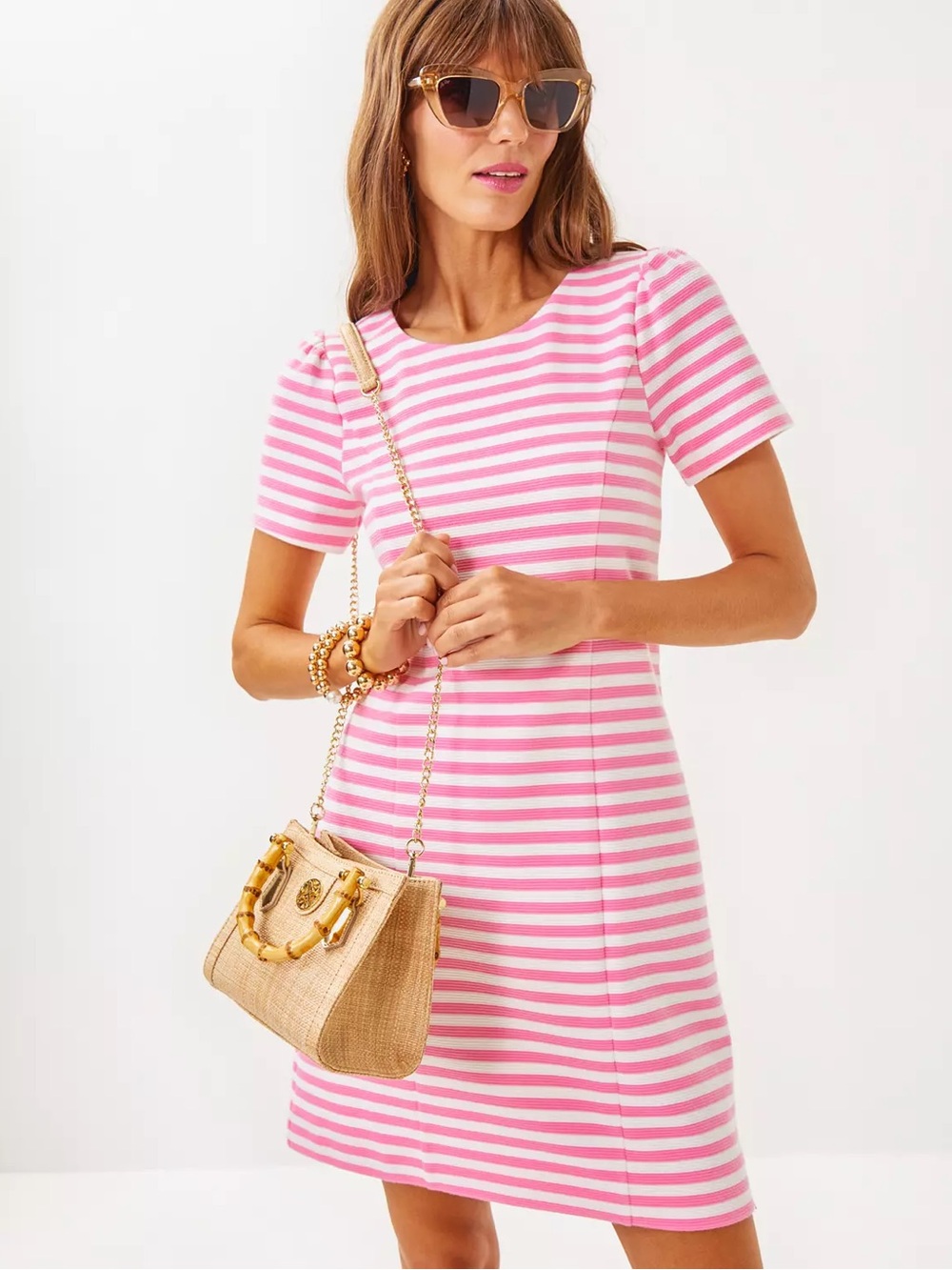 Lilly Pulitzer Pink and White Striped Short Sleeve Shift Dress